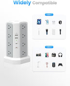 Surge Protector Power Strip with PD20W USB C,13A Thicker Extension Cord with Multiple Outlets 6FT Fararaka Tower Power Strip with USB Ports 2A2C,16AC,Office Supplies Dorm Essentials