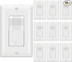 BESTTEN 10 Pack Motion Sensor Light Switch, Single Pole PIR Sensor Wall Switch, Occupancy & Vacancy Modes, 120V/277VAC, 60Hz, 1/6HP, Neutral Wire Required, Wall Plate Included, UL Listed, White