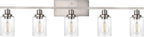 WINSHEN 40-Inches Length Bathroom Vanity Lighting Fixtures Over Mirror in Brushed Nickel, 5-Lights Industrial Sconce Wall Lamp with Seeded Glass Shades