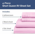 RV Short Queen Sheet Set 60 X 75 - 4 Piece RV Short Queen Bed Sheets - Soft, Breathable & Cooling - Designed for Bunks, Trailers & Campers - Fits 8” to 12" Mattress - Hotel Luxury Bedding - Light Pink