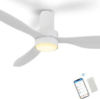 SMAAIR 52" Smart Flush Mount Ceiling Fans with Lights and Remote, Quiet DC Motor, 3-Blade Modern Ceiling Fan, Low Profile Ceiling Fan works with APP/Voice, 8H Timer &24H Schedule, ABS Blades, White