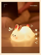 ATSUI Rabbit Night Light, LED Squishy Novelty Animal Night Lamp, Food Grade Silicone 3 Level Dimmable Nursery Nightlight for Desk Decor, Funny Gifts Stuff for Boys Girls Baby, White Elephant Gifts