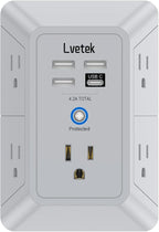 Outlet Extender, Surge Protector Outlet with 5-Multi Plug Outlet and 4 USB Ports(1 USB C), 3-Sided 1680J Power Strip Wall Charger, Multiple-Plug Outlet Splitter for Home Travel Office,ETL Listed,Grey
