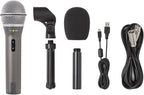 SAMSON Q2U Recording & Podcasting Pack | Gray Bundled with Pop Filter + Mic Arm + Microfiber Cleaning Cloth (4 Items)