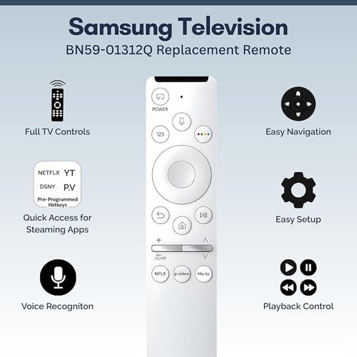 2 Pack BN59-01312Q Samsung TV Remote Control Replacement for Smart TV - Easy Setup, Universal Remote, Streaming Shortcuts - Works with Samsung QLED, Frame, UHD, 4K, & LED Smart TVs
