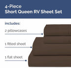 RV Short Queen Sheet Set 60 X 75 - 4 Piece RV Short Queen Bed Sheets - Soft, Breathable and Cooling - Designed for Bunks, Trailers & Campers - Fits 8” to 12" Mattress - Hotel Luxury Bedding - Brown