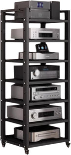 Dernoing 7 Tier Audio Rack Tower, CD Record Player Stereo Receiver AV Equipment Cabinet Display Rack, Weight Capacity 661 lbs, with Adjustable Wooden Shelves for Home (7 Tier Black)