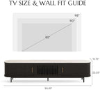 POVISON Sliding Tambour Door TV Stand, Mid Century Modern Sintered Stone TV Console, Wood Media Console for 85 Inch TV, Entertainment Center with Storage Cabinet, Fully-Assembled (Black, 94.49")