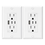 ELEGRP USB Outlets, 15 Amp Wall Outlet with 3 USB Ports, Dual USB C Ports Outlets, TR Tamper-Resistant USB Outlets Receptacles, Wall Plate Included, UL/CUL Listed, 2 Pack, White