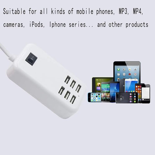 6 Ports USB Charger Hub Desktop US Plug AC Power Wall Travel Charging Adapter Slots Charging Station