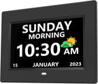 MRCHYDZ 7 Inch Clock with Day and Date for Elderly Large Display Digital Clocks 12 Alarms 3 Display Modes Large Font Alzheimer's Clock Alarm Clocks for Seniors Auto DST Black