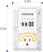 Multi Plug Wall Outlet with USB Ports(2C2A), Snug Wall Outlet with Night Light, Surge Protector, Wall Plug Adapter for Multiple Devices, Wall Socket Expander