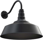 Steel Lighting Co. Large Outdoor Barn Light | Gooseneck Light Fixture | Made in America from 18-Gauge Steel | 20" Dome | 16" Gooseneck Matte Black Exterior/Matte Black Interior