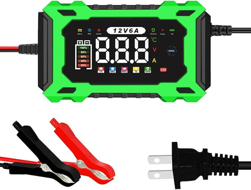 6-Amp 12V Smart Car Battery Charger, Battery Maintainer Trickle Charger with Desulfator, Pulse Repair & Overcharge Protection - for Car Lawn Mower Marine Lead-Acid Batteries (Green)