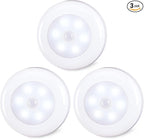 STAR-SPANGLED 3 Pack 2.8” Motion Sensor Lights Indoor AAA Battery Operated, Stick on LED Puck Light for Stairs, Under Cabinet, Closet, Cool White