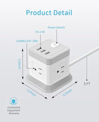 Power Strip with USB, FDTEK Flat Plug Extension Cord with 4 Outlets and 3 USB(1 USB C), 5 FT Power Cord Desktop Charging Station, Overload Protection, Compact Portable for Travel Home Office