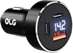 OLG 100W Car Charger – 3 Port Cargador para Carro (LED Display, 12V/24V Compatible) – Cigarette Lighter USB Fast Charge Adapter for iPhone, Android, Type V