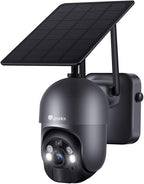 Ctronics 3MP Solar Security Camera Wireless Outdoor WiFi, PTZ Surveillacne Camera Battery-Powered for Home Security, 360° View, LED Light Color Night Vision, PIR Human Detection, 2-Way Audio (Grey)