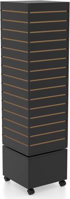16" W * 16" D * 62" H - Black Slatwall Tower, Four Panel Slatwall Retail Fixture, Rotating Retail Display Rack
