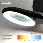Neatfi LED Magnifying Floor Lamp – 1,200 Lumens, 5” Bifocal Lens with 5 & 20 Diopter, Dimmable, Adjustable Arm, Rolling Base, Floor Lamp for Reading, Sewing, Crafting (5 Inches, Black)