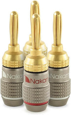 Nakamichi FanLock Excel Series 24k Gold Plated Banana Plugs 10 AWG - 18 AWG Gauge Size 4mm for Speakers Amplifier Hi-Fi Stereo Home Theatre Radio Audio Wire Cable Quick Connector, 4 Pcs (2-Pairs)
