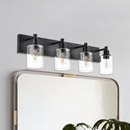 TODOLUZ 4-Lights Bathroom Vanity Light Fixtures, Black Modern Wall Lighting Over Mirror with Clear Glass Shade (E26 Bulb Base)