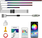Ambient Lighting Car Led Lights Interior with APP, USB Powered Acrylic Neon Flexible Strip Fiber Optic LED Ambient Lighting kit,4 in 1 RGB Sound Active Music Lights Sync Car Decorations