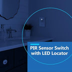LIDER Motion Sensor Switch with Wall Plate, PIR Sensor Light Switch, Occupancy & Vacancy Modes, No Neutral Wire Required, 120V, 60Hz, 150W LED/CFL, Single Pole, LPS-1P-WWP, UL Listed, White