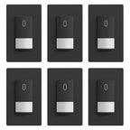 ELEGRP Matte Black Single Pole Occupancy Motion Sensor Light Switch, Need Neutral Wire, 120° Sensor Coverage PIR Infrared Motion Activated, for CFL/LED/MLV/INC/HAL/Fan, UL, 6 Pack