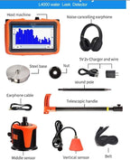 PQWT L4000 Underground Water Leak Detectors Indoor Outdoor Wall Water Pipe Detector Machine Multi Sensor Acoustic Pipeline Leakage Detection Kit Noise Reduction Headphone Smart Touchscreen Carry Case