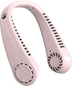 BIRDDIE Portable Bladeless Hanging Neck Fans with Screen Display and 5 Speeds Levels, USB Rechargeable, 360° Cooling Wearable Personal Fan for Work Travel Sport Outdoor (Pink)
