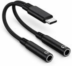 Mizi USB C to Dual 3.5mm Headphone Splitter, 2-Port Audio Adapter for iPhone 15/16/17 Pro, Galaxy S24/S25 Ultra, Pixel, iPad Pro - Share Music & Podcasts - Black