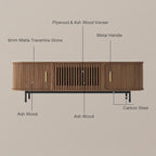 POVISON Sliding Tambour Door TV Stand, Mid Century Modern Sintered Stone TV Console, Wood Media Console for 85 Inch TV, Entertainment Center with Storage Cabinet, Fully-Assembled (Walnut, 94.49")