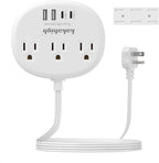 Power Outlet Relocator with Adhesive- 5 FT, 1625W Wall Mounted Extension Cord with 3 AC Outlet 4 USB (24W/4.8A), Peel and Stick Outlet for Easy Access to Low-Floor Socket