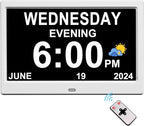 CAZOKASI Extra Large Impaired Vision Digital Alarm Clock with Day and Time for Elderly Calendar Clock Auto Dimmable Clock (10.1 Inch White)