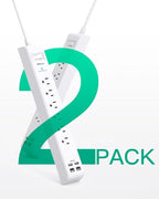 2 Pack Power Strip, 15FT Long Extension Cord, Surge Protector with 6 Outlets and 4 USB Charging Ports(2 USB C), Flat Plug Overload Protection, Wall Mount for Home Office Dorm College