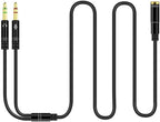 CANFON Headphone Splitter for Computer 3.5mm Female to 2 Dual 3.5mm Male Headphone Mic Audio Y Splitter Cable Smartphone Headset to PC Adapter(100CM, Black)