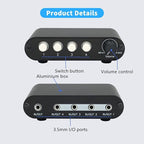 TENEALAY 4-Way 3.5mm Stereo Audio Switch Input Signal Source Switcher Selector Splitter Box with line Volume Controller (4 in 1 Out / 1 in 4 Out) -MC41