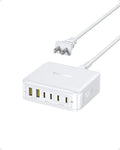 Baseus Charging Station 120W, 6-in-1 USB-C PD Fast Charging Desktop Charger with 5ft Extension Cord, 4 USB C, 2 USB A Ports, Travel Power Strip for iPhone 17/16, iPad Pro, MacBook Pro, Tablet and More