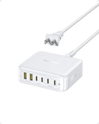 Baseus Charging Station 120W, 6-in-1 USB-C PD Fast Charging Desktop Charger with 5ft Extension Cord, 4 USB C, 2 USB A Ports, Travel Power Strip for iPhone 17/16, iPad Pro, MacBook Pro, Tablet and More