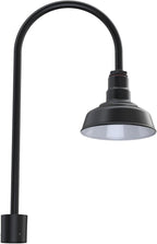 Steel Lighting Co. Hawthorne Light | Outdoor Pole Top Mounted | 8" Dome | Upslope Gooseneck with Slip Fitter for 2-3/8" Standard Poles | Made in America | Matte Black Exterior/White Interior