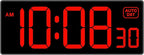 Soobest LED Digital Wall Clock, Large Digital Clock Bold Numbers with Seconds for Seniors Visually Impaired，Plug Electric Clock Dimmable Auto DST Large Display 10 Inches (Red)