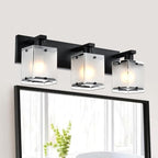 WINSHEN 3-Lights Bathroom Light Fixture Over Mirror, Modern Black Wall Sconce Vanity Lighting Fixtures with Rectangular Frosted Glass Shade for Bathroom Kitchen Bedroom, E26 Bulb Base