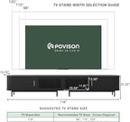 POVISON Sliding Tambour Door TV Stand with LED Lights, Mid Century Modern TV Console, Wood Media Console, Entertainment Center with Storage Cabinet, Fully-Assembled (Black, 118.11")
