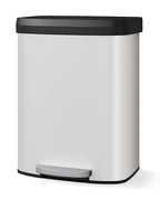 Garvee 16 gal / 60 L Metal Trash Can with Lid, Large Garbage Can for Kitchen, Rustproof Step-on Kitchen Metal Trash Bin with Liner Rim, Rear Handle, Soft Close Plastic Lid, White