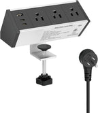 Tecmojo Desk Clamp Power Strip 3 Outlet with 1 USB A and 2 USB C Ports, 6 ft Cord, Desk Outlet Station Fit 1.6" Tabletop Edge,ETL Listed,Black
