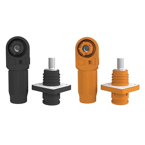 120A Battery Energy Storage Connector, 25mm² High Current Connectors IP67 Waterproof Stud Wiring Power Adapter Quick Plug Terminal Right Angle Plug and Socket (1000V Black+Orange)
