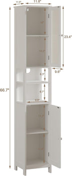 ChooChoo Tall Bathroom Storage Cabinet with Light, 5-Tier Narrow Bathroom Cabinet with 2 Doors, Slim Storage Linen Cabinet Freestanding with Adjustable Shelves for Space Saving, White