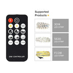 BTF-LIGHTING Mini RF Dimmer Controller 14 Keys for FCOB 3014 5630 5730 3528 Strip Lights DC5V/DC12V/DC24V Brightness Mode Effect Mode Wireless LED Dimmer Controller(Single Color)