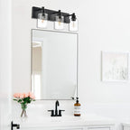 TODOLUZ Industrial Wall Sconce Lighting in Matte Black Finish, 3-Light Bathroom Vanity Light Fixtures with Clear Glass Shades (E26 Bulb Base)